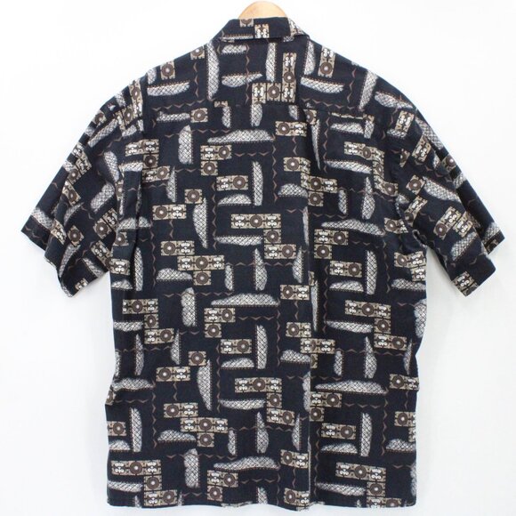 Vintage Moda Campia Moda Shirt Mens Black Button Down Geometrical Pattern XL 90s - Picture 7 of 9